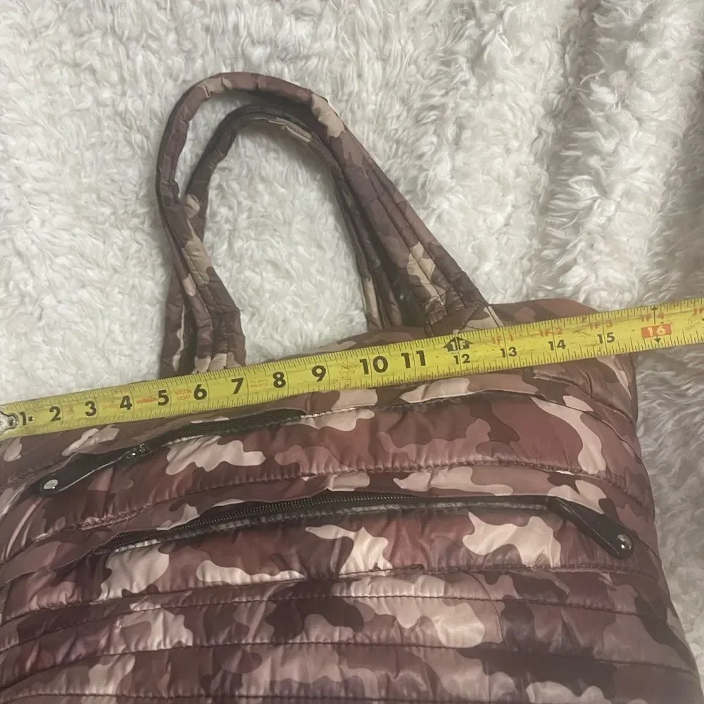 Sondra Roberts Squared quilted nylon burgundy & tan camouflage medium tote bag